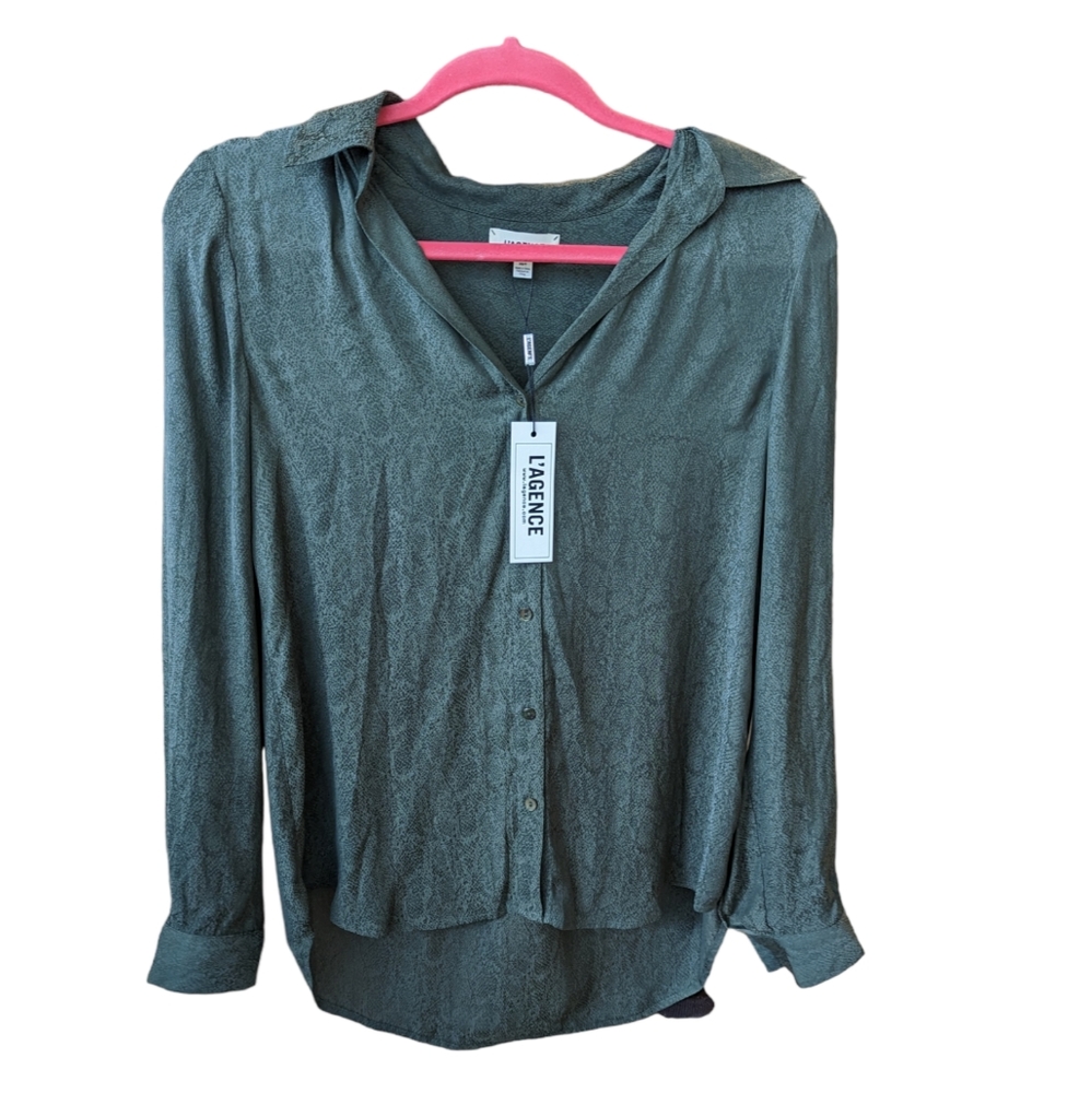L'agence NWT Nina reptile snake print green blouse